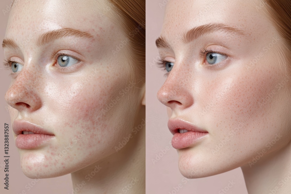 Obraz premium Graphic layouts showcasing before and after skin transformations for beauty advertising