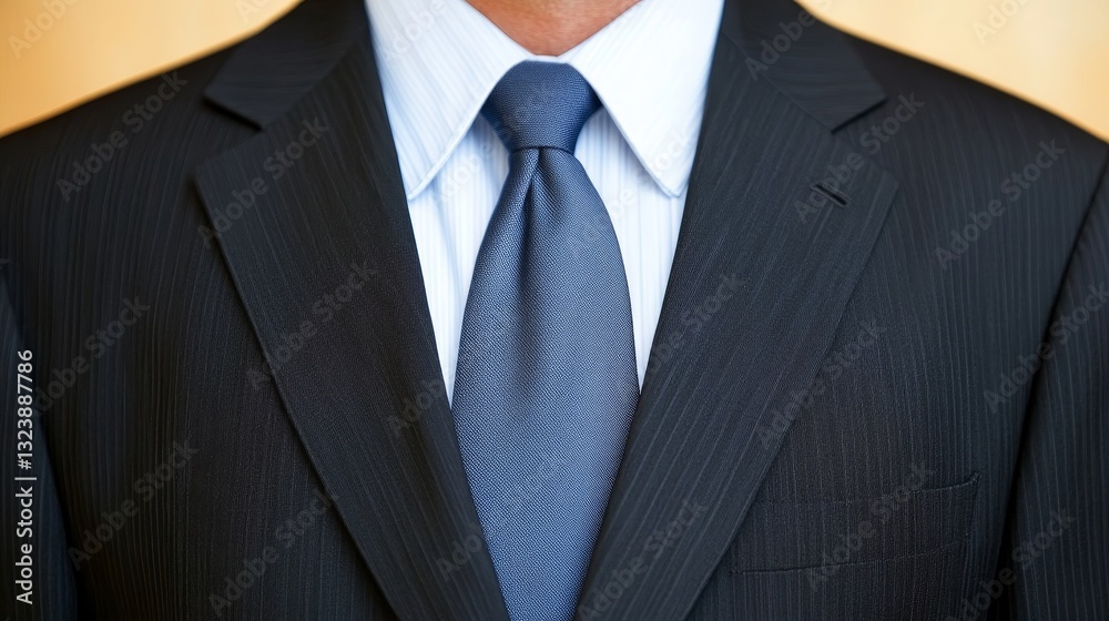 Close-up of a businessman in a formal suit and tie, with a blurred background suggesting a professional setting Close-up of a businessman in a formal suit and tie, with a blurred background suggesting a professional setting