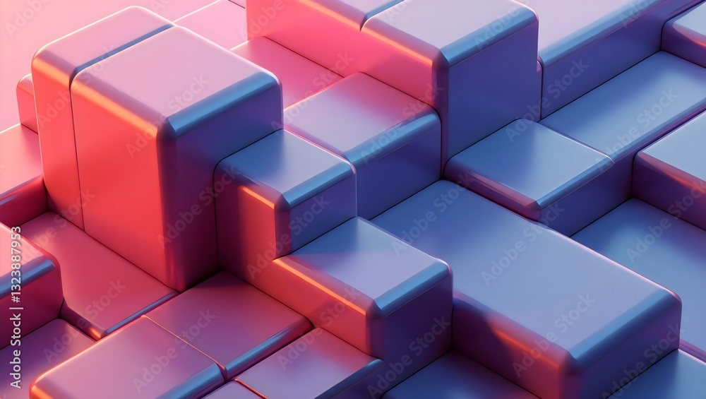 3D Pastel Blocks with Vibrant Pink and Blue Glow. Futuristic Gradient Cubes in Modern Abstract Arrangement 3D Pastel Blocks with Vibrant Pink and Blue Glow. Futuristic Gradient Cubes in Modern Abstract Arrangement