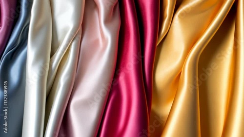 Silky fabrics in varied colors displayed for textile enthusiasts and designers in a vibrant setting