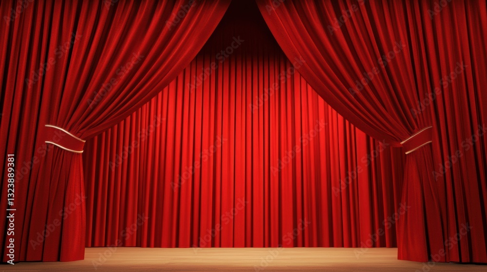 Fototapeta premium Majestic Red Stage Curtain Framing an Arch Entrance