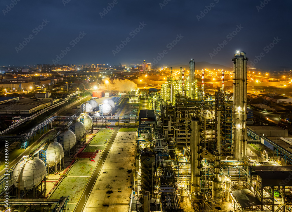 Fototapeta premium Illuminated industrial plant at night