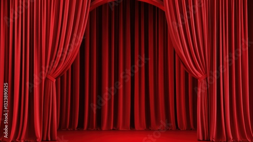 Majestic Red Stage Curtain Framing an Arch Entrance