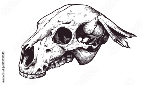 Animal skull outline with horns, side view, vector, linear style, icon set.