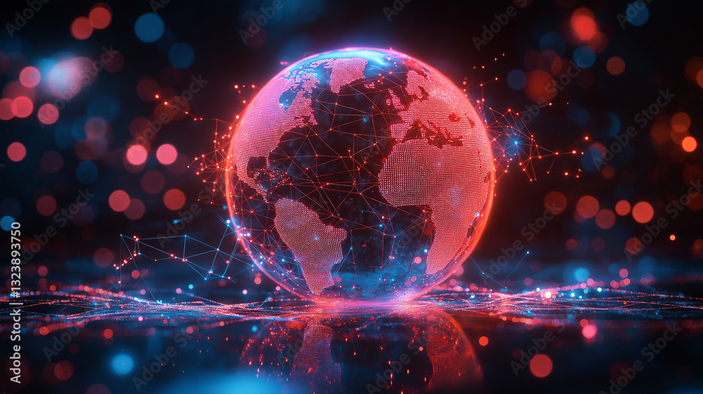 Abstract 3D globe with glowing connection lines, symbolizing global connectivity and digital networks. Abstract 3D globe with glowing connection lines, symbolizing global connectivity and digital networks.