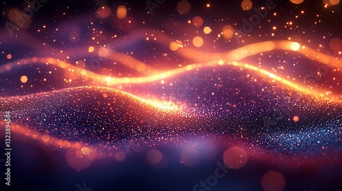 Abstract waves of glowing particles create a mesmerizing visual effect in a dark background