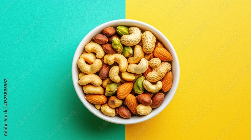 mixed nuts in bowl. Mix of various nuts on colored background. pistachios, cashews, walnuts, hazelnuts, peanuts and brazil nuts. mixed nuts in bowl. Mix of various nuts on colored background. pistachios, cashews, walnuts, hazelnuts, peanuts and brazil nuts.