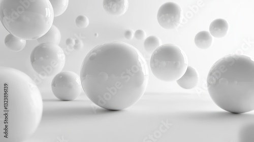 Minimalist White Spheres Modern Abstract Background Elegant Geometric Design Circles and Shapes