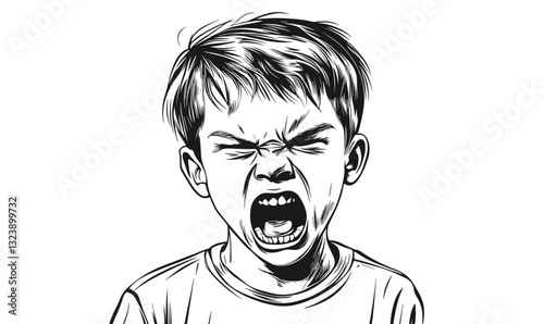 Angry boy cartoon expression icons set in linear style - vector.
