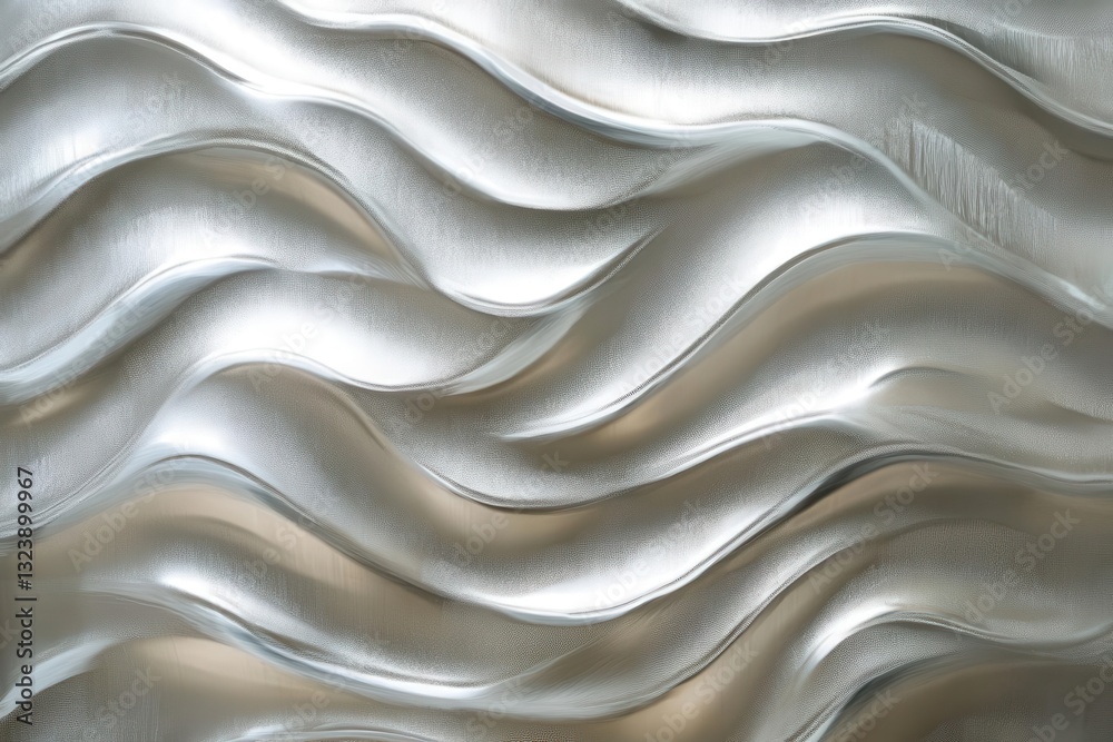 Obraz premium brushed aluminum surface with rippling silver gradient catching light, creating abstract metallic waves with frosted glass diffusion