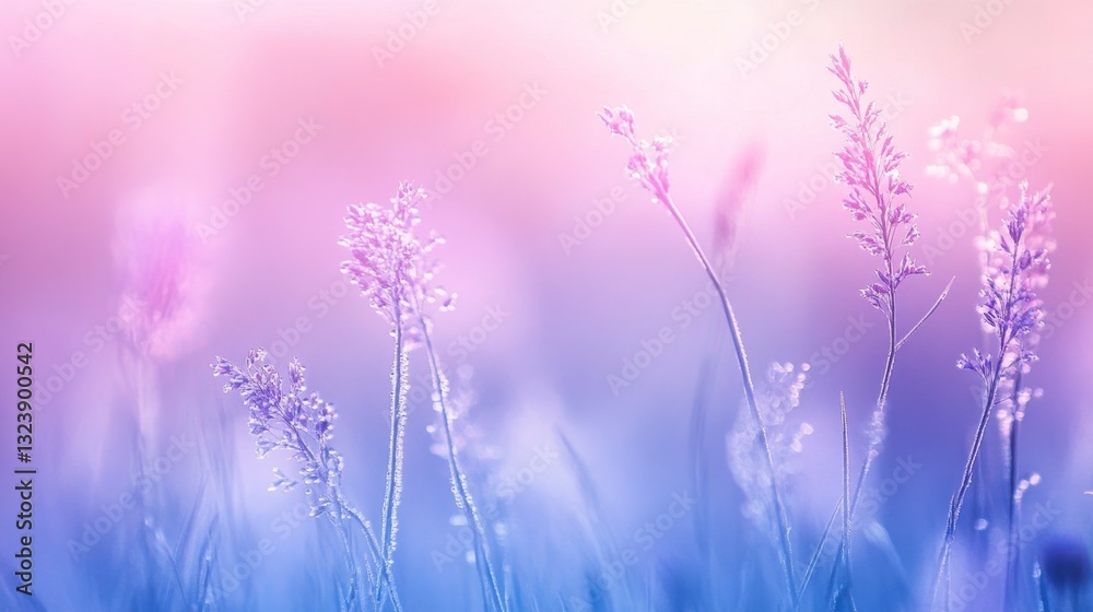Fototapeta premium Soft Pastel Wildflowers in a Dreamy Sunrise Landscape Scene