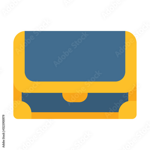 Flat vector illustration of a blue and yellow school backpack or satchel with minimalist design