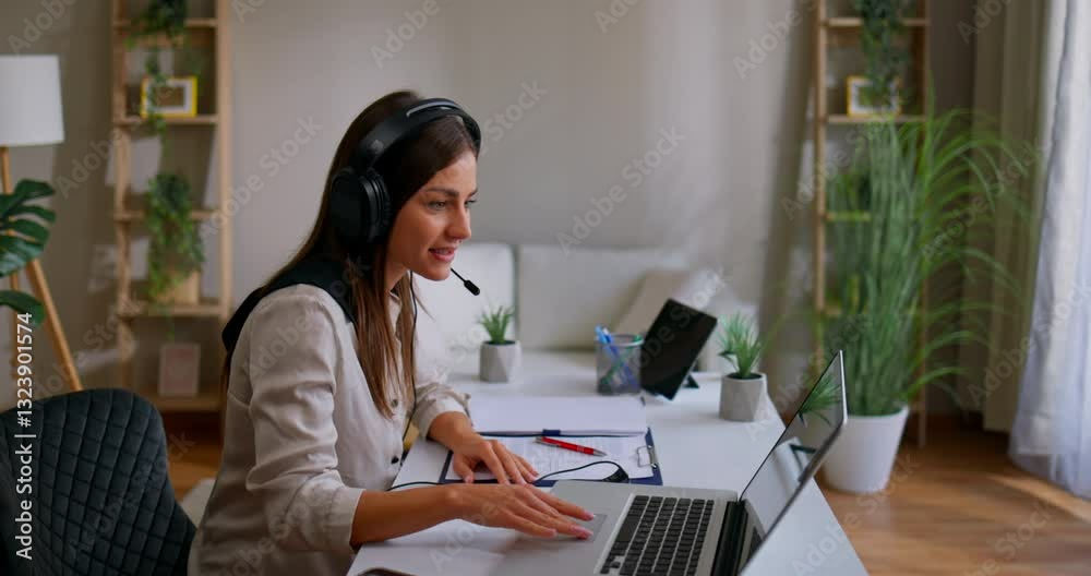 Customer service representative working from home providing support to clients