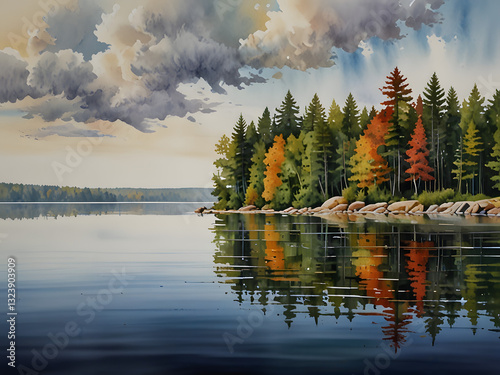A vibrant watercolor masterpiece emerges from the blank canvas, showcasing the endless possibilities of creativity. Round Lake, Ontario serves as the perfect inspiration for this colorful piece.