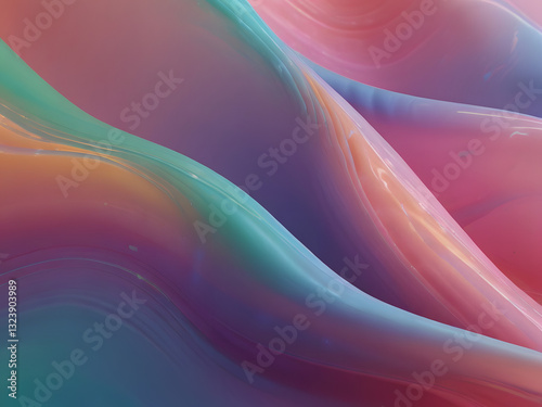  An iridescent fluid abstract image with vibrant colors in a smooth, flowing style on a soft gradient background. Vibrant holographic fluid colors flow abstractly. Abstract iridescent wave, pastel pin