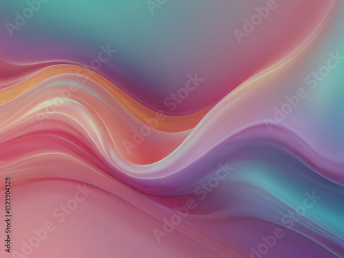  An iridescent fluid abstract image with vibrant colors in a smooth, flowing style on a soft gradient background. Vibrant holographic fluid colors flow abstractly. Abstract iridescent wave, pastel pin