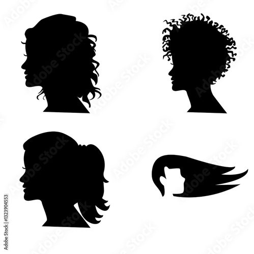 Black And White Women's Hairstyles Icon Vector EPS 4 Set