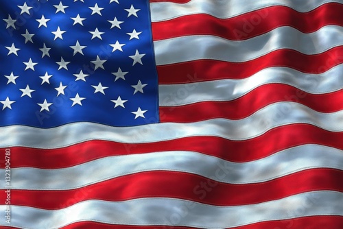 US flag waving gently in a serene setting with vivid colors and detailed fabric texture