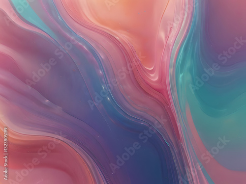  An iridescent fluid abstract image with vibrant colors in a smooth, flowing style on a soft gradient background. Vibrant holographic fluid colors flow abstractly. Abstract iridescent wave, pastel pin