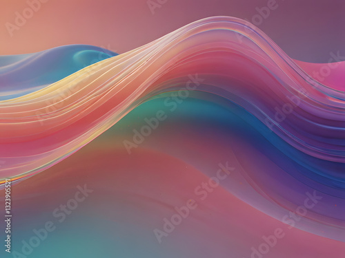  An iridescent fluid abstract image with vibrant colors in a smooth, flowing style on a soft gradient background. Vibrant holographic fluid colors flow abstractly. Abstract iridescent wave, pastel pin