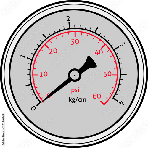 Analog Pressure Gauge
Description: A close-up image shows an analog pressure gauge. The black outer scale shows psi (pounds per square inch) ranging from 0 to 60.
