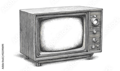 Vintage television set illustration, retro tv icons set, linear style, vector.