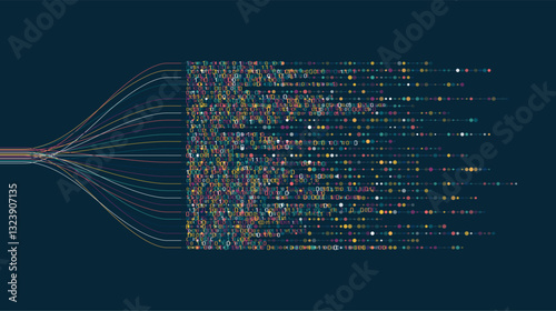 Big data visualization. Social network, financial analysis of complex databases. Data mining. Vector technology background. Information analytics concept.