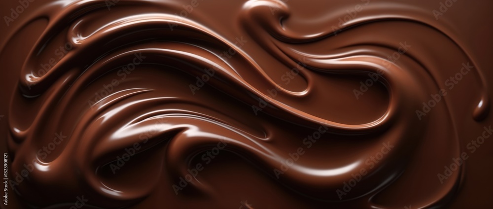 Smooth melted chocolate with glossy swirls and rich texture Smooth melted chocolate with glossy swirls and rich texture