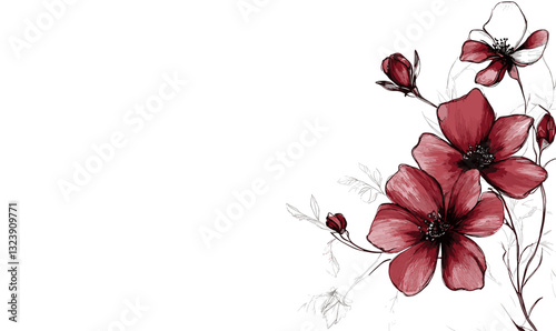 Elegant floral arrangement with red flowers vector, linear icons set.