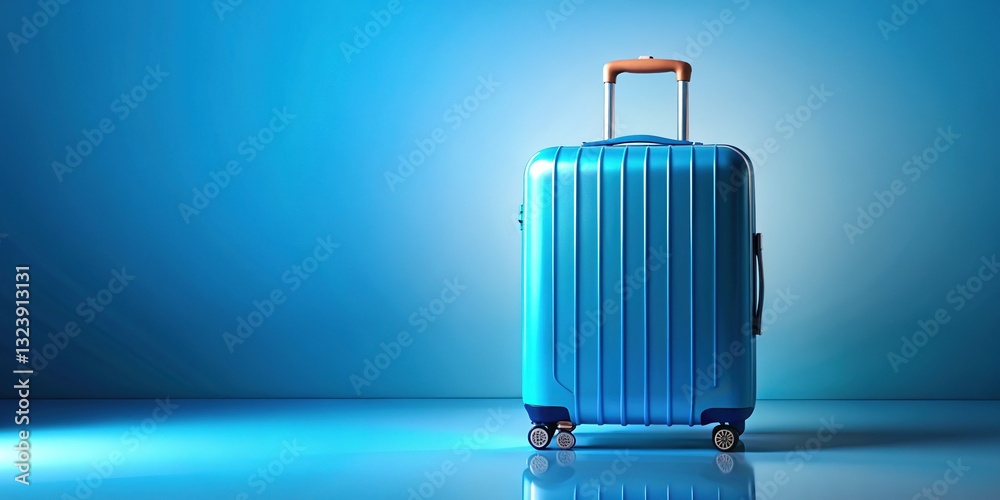 Obraz premium Blue luggage tag, blank space for your travel details.