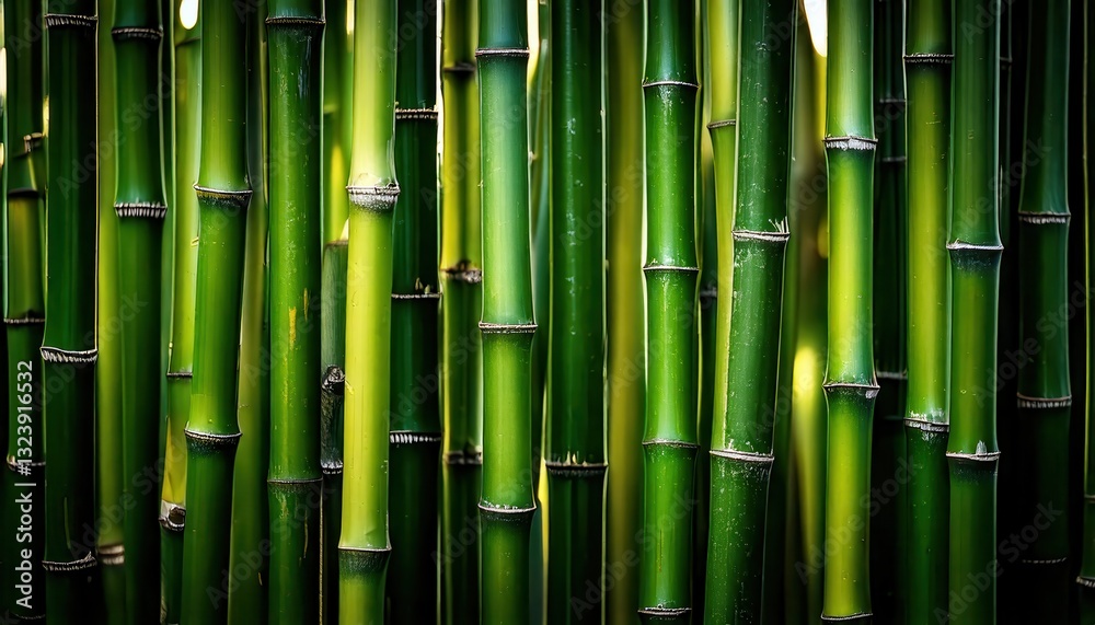 Fototapeta premium Close-Up of Green Bamboo Stalks – Vibrant Color and Natural Texture