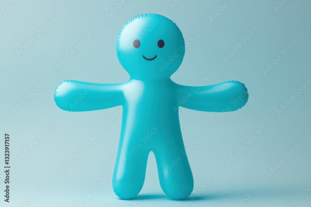 Cute inflatable figure with a smile on a light blue background Cute inflatable figure with a smile on a light blue background