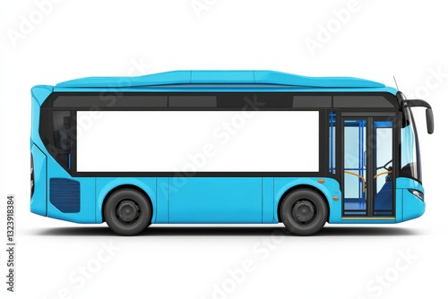 Bright Blue Public Transport Bus with Blank Advertisement Space