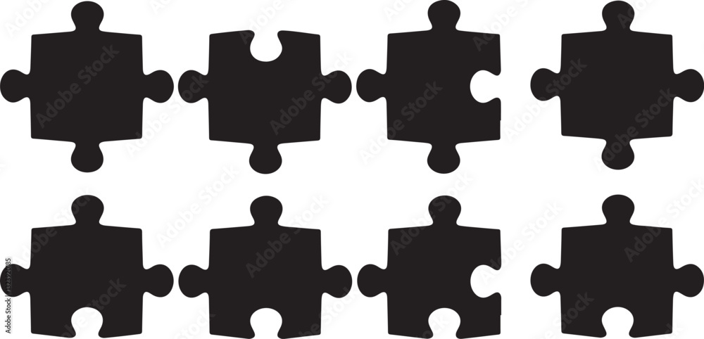 Simple pieces Puzzle black vector icon set. jigsaw puzzle pieces silhouette. Perfect jigsaw puzzle vector for concept illustrations, problem solving. Simple pieces Puzzle black vector icon set. jigsaw puzzle pieces silhouette. Perfect jigsaw puzzle vector for concept illustrations, problem solving.