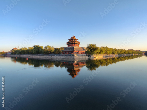 Obraz na płótnie Beautiful water reflection of Forbidden City Corner Tower or Jiaolou in Beijing, China. w salonie