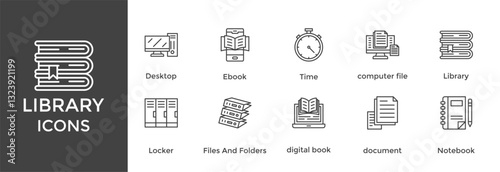 library icon set. with icon School, Education, Files And Folders, digital book, document