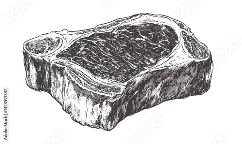 T-bone steak vintage illustration, vector, linear icons set.