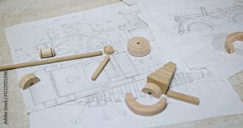 Wooden Toy Parts and Design Blueprints for Creative Assembly and Fun Building Activities