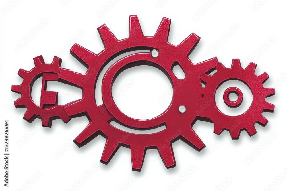 Red Gears with Circular Centers on a White Background Red Gears with Circular Centers on a White Background