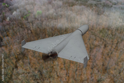 The military drone in the mission is a grey tactical drone flying at low altitude.