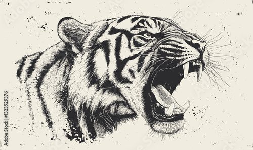 Roaring tiger face with detailed stripes in monochrome - linear icons set vector.