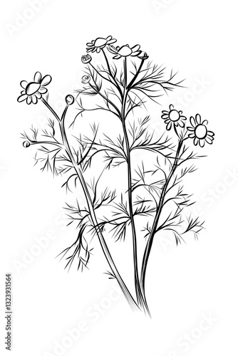 Hand-drawn drawing of a Matricaria chamomilla flower vector