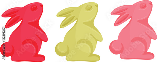 set with jelly bunnies in various colors that stand on their hind legs, for various Easter decorations and designs