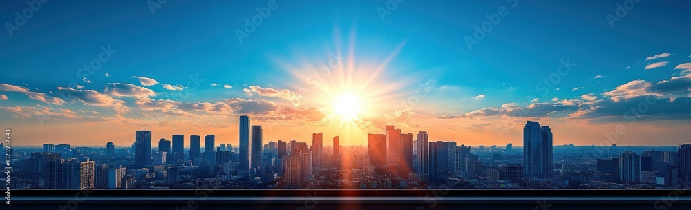 Fototapeta premium American Flag Waving in Blue Sky, Patriotism, National Holidays, Independence, Memorial Day