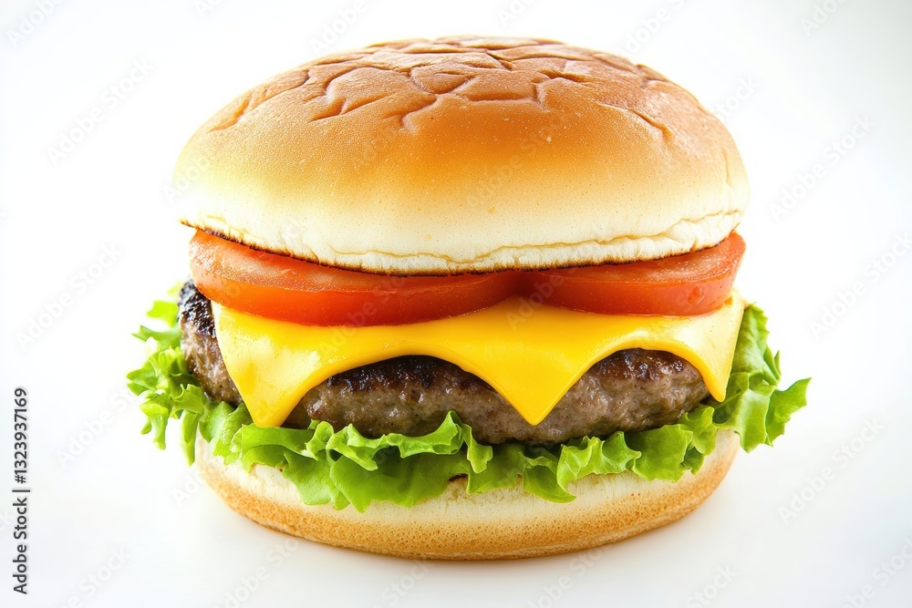 Savoring a delicious hamburger with cheese, lettuce, and tomato on a sunny afternoon Savoring a delicious hamburger with cheese, lettuce, and tomato on a sunny afternoon