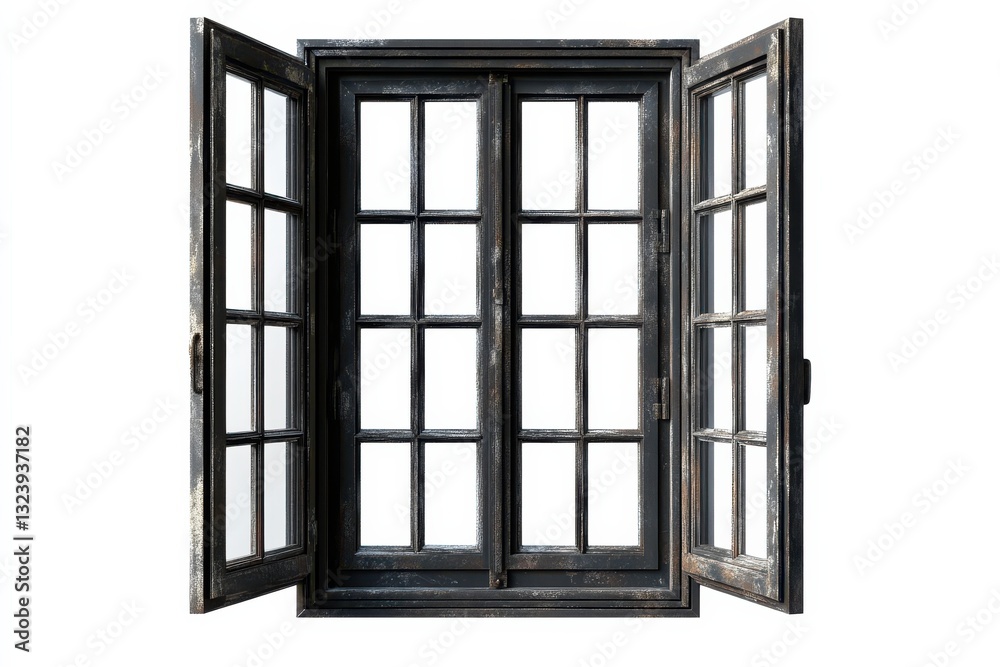 Elegant rustic window showcasing traditional craftsmanship and timeless beauty in bright daylight isolated on transparent background Elegant rustic window showcasing traditional craftsmanship and timeless beauty in bright daylight isolated on transparent background