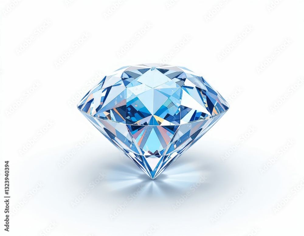 Close-up of Single Sparkling Diamond on White Background with Soft Shadow Close-up of Single Sparkling Diamond on White Background with Soft Shadow