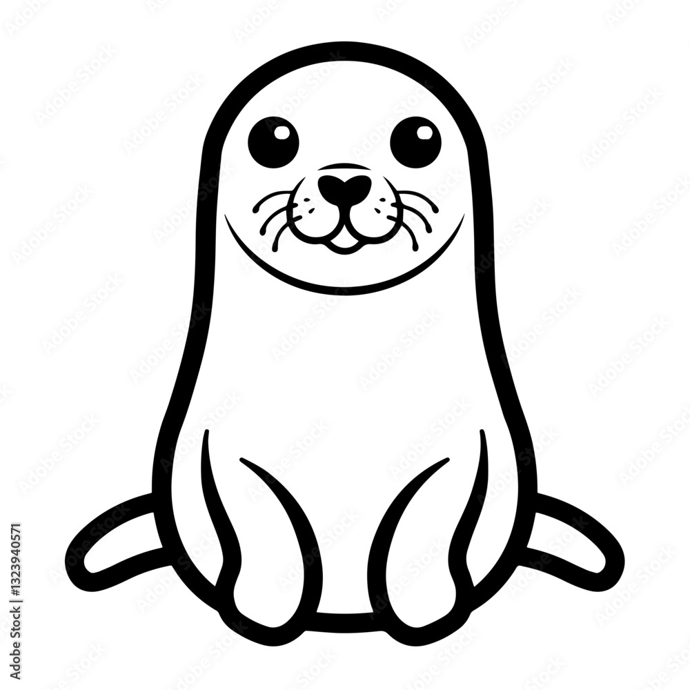 Fototapeta premium Cute Seal Illustration, Black and White, Animal Logo Design