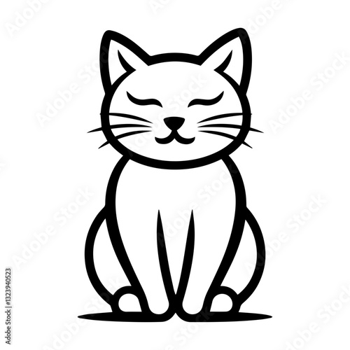 Cute cartoon cat illustration sitting calmly with a happy expression on a white background
