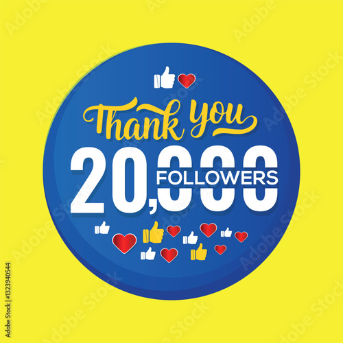 Thank you 20000 followers congratulation template banner. banner for social 20k friends and followers ,  blue color And yellow background .eps